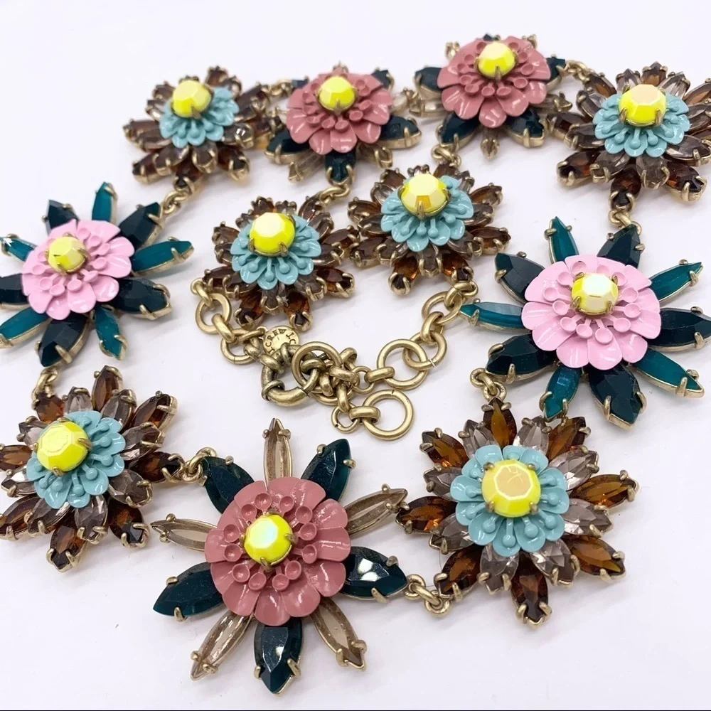 J. Crew Jeweled Flower Link Necklace